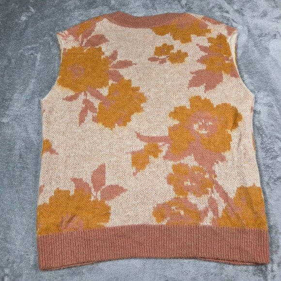 Anthropologie Maeve Sweater Vest Small Orange Plunging Loopy Floral Oversized - Picture 5 of 9